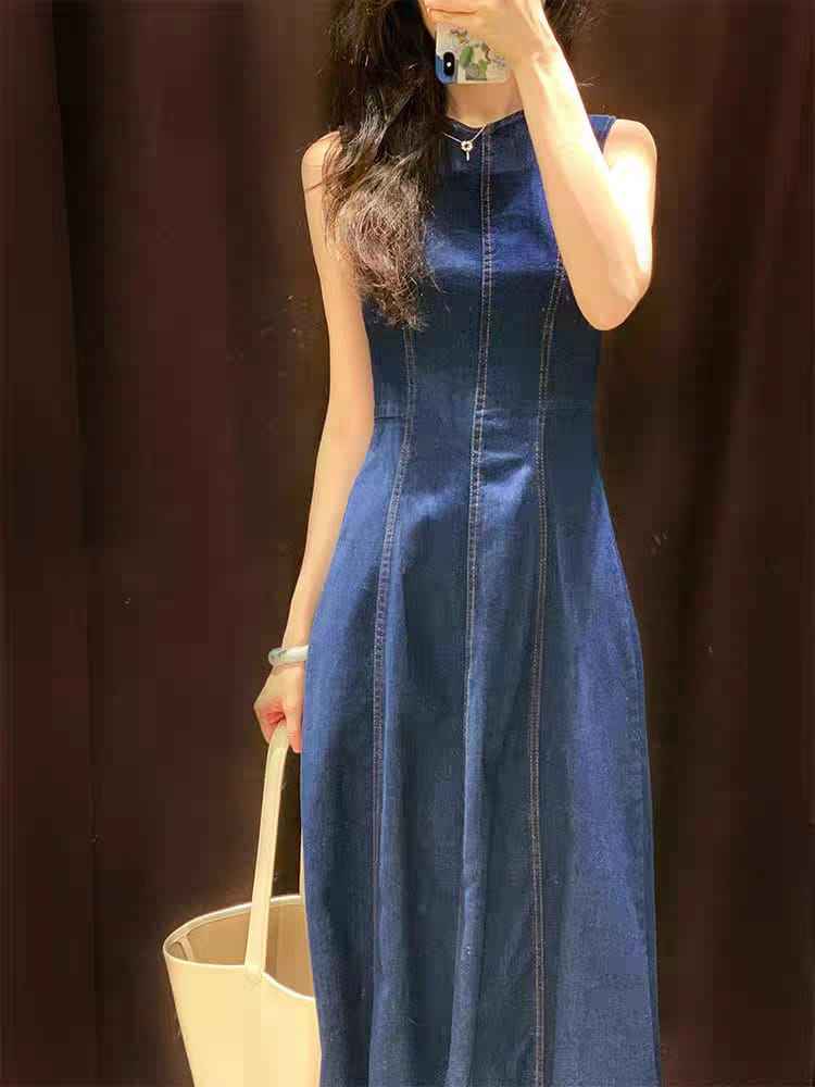 Indigo Sculpt Sleeveless Denim Maxi Dress