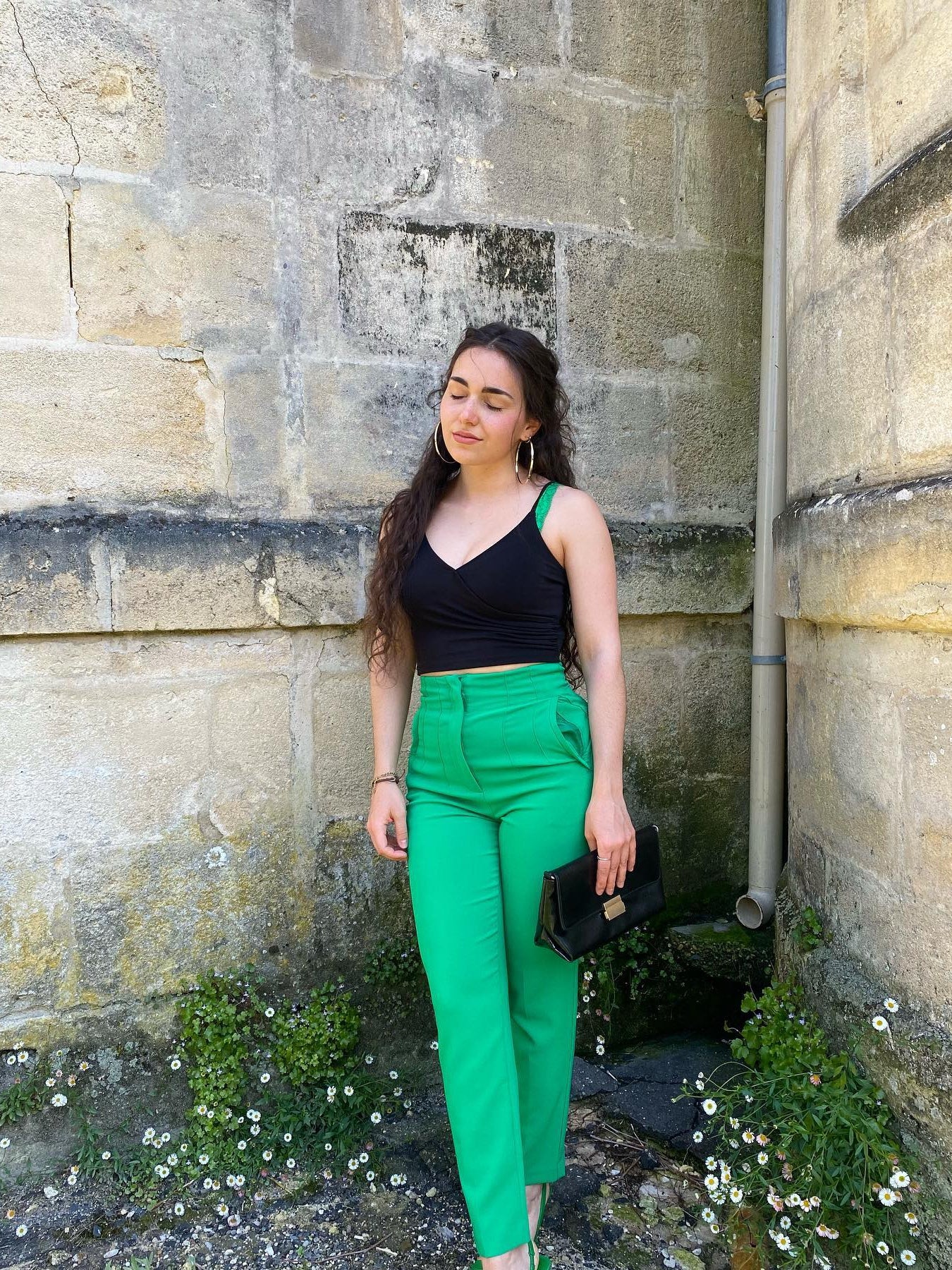 Green High Waist Ankle Length Pants