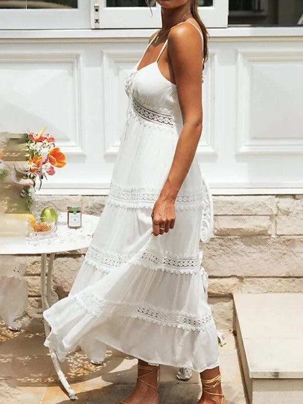 White Cotton Spaghetti Strap Cutout Maxi Dress