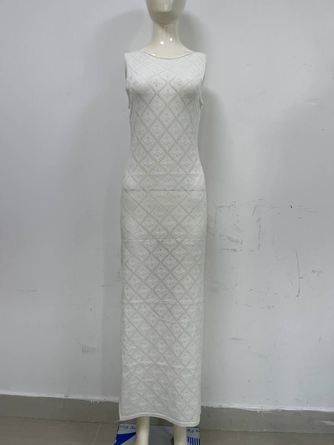 Hollow Out Mesh Beach Vacation Knitted Slit Dress