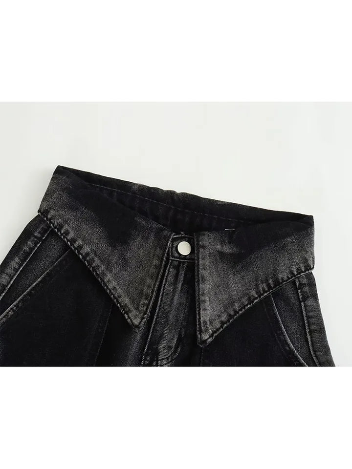 Carbon Black Fold Waist Denim Jeans