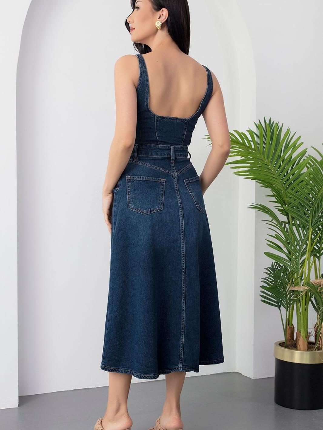 Spaghetti Strap Denim Midi Dress