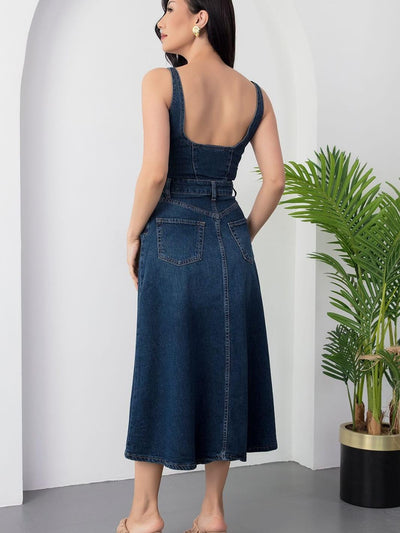 Spaghetti Strap Denim Midi Dress