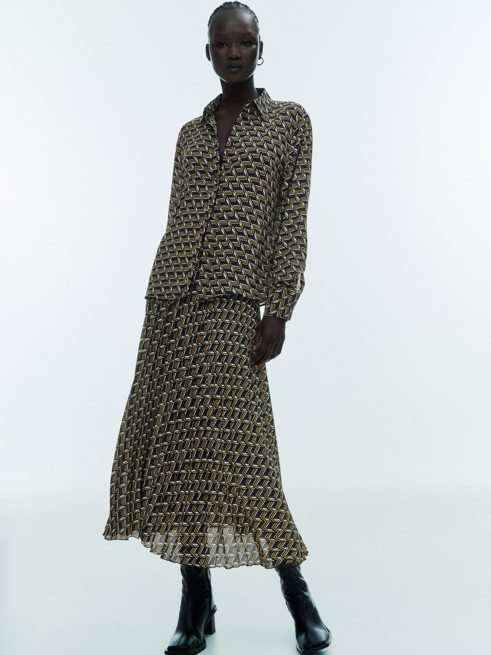 Geometric Print Shirt & Skirt Coord Set