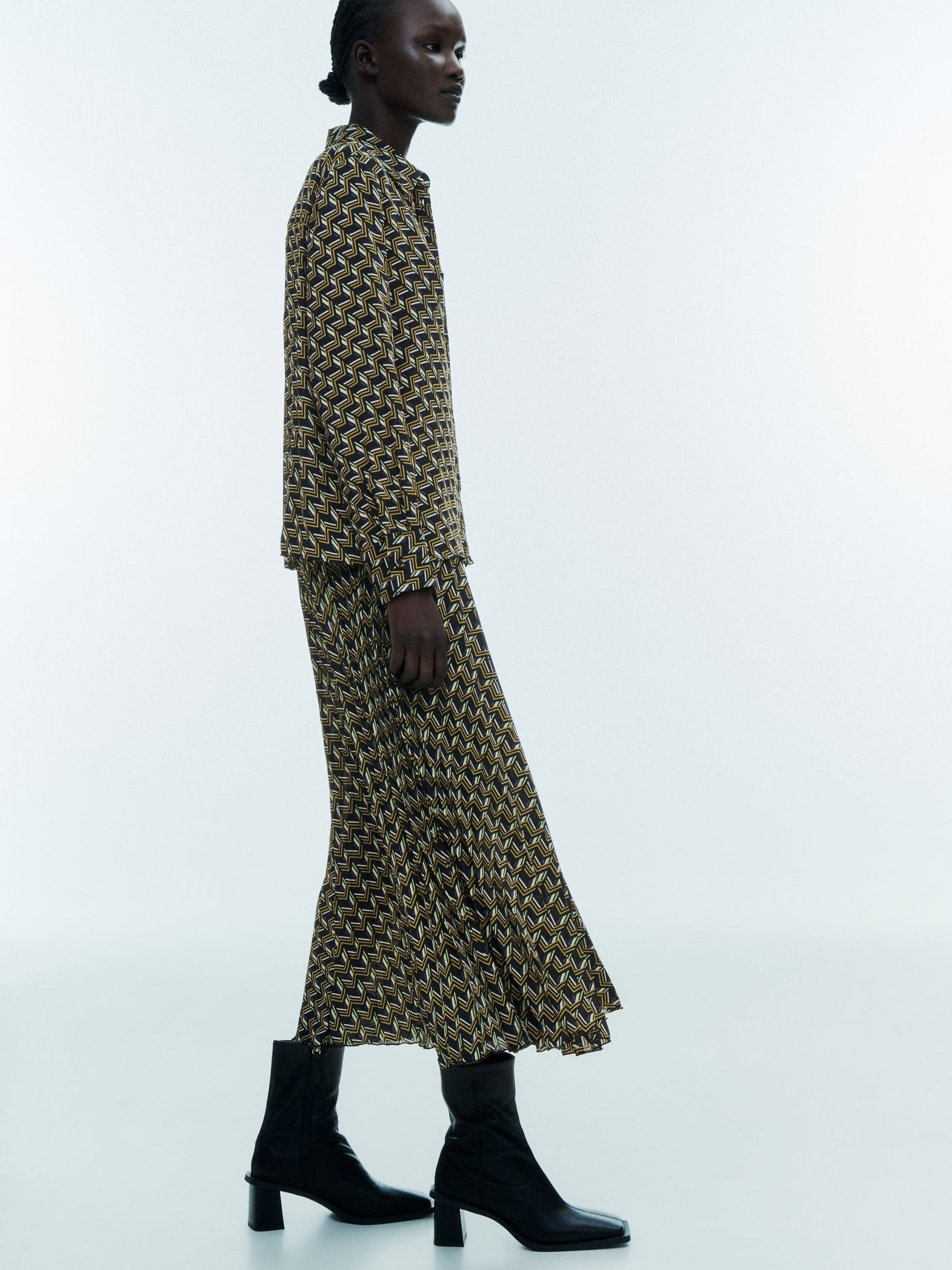 Geometric Print Shirt & Skirt Coord Set