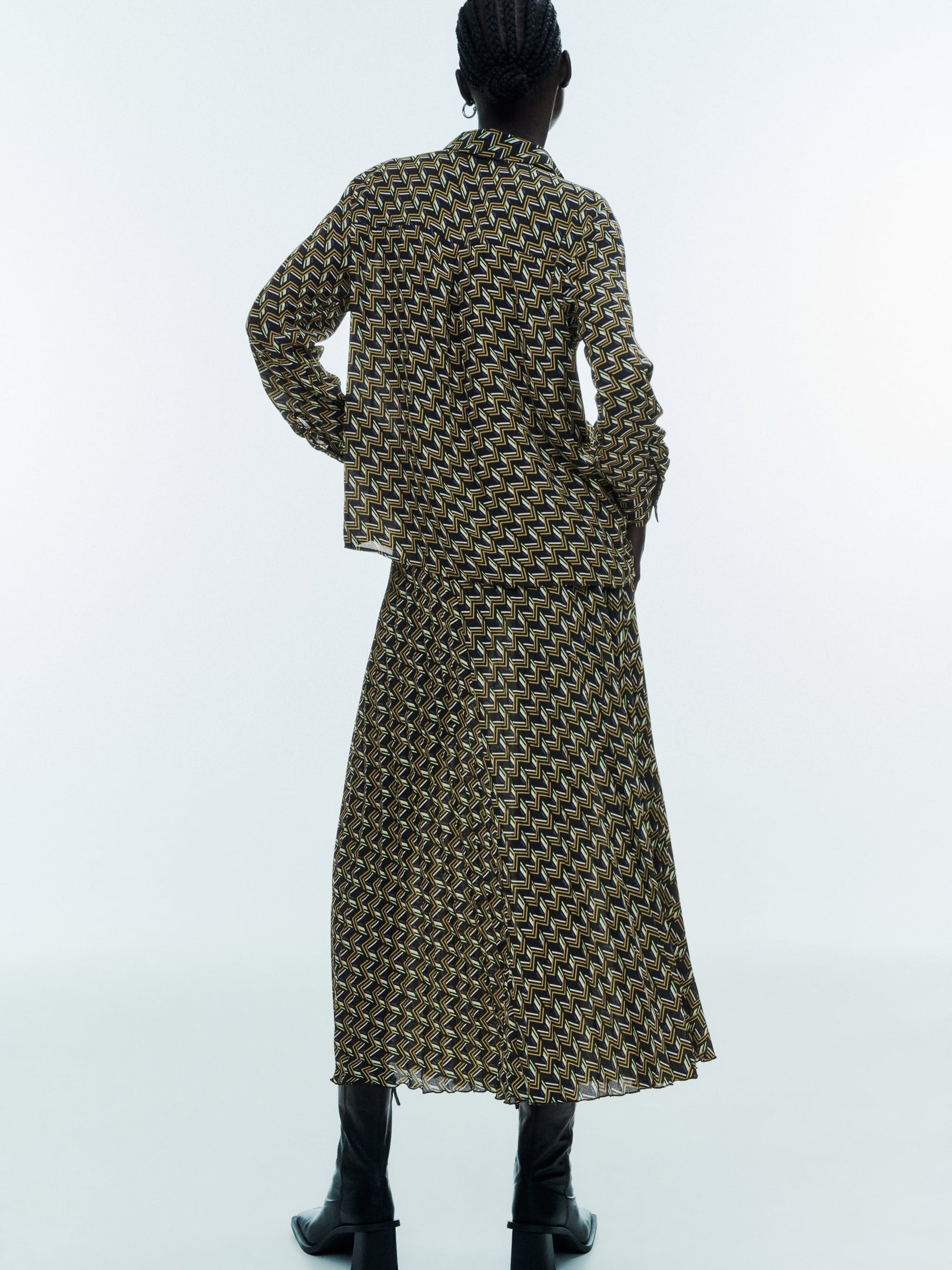 Geometric Print Shirt & Skirt Coord Set