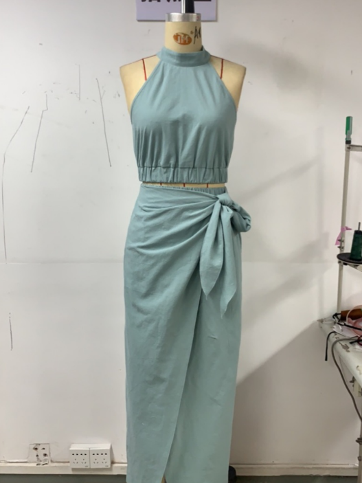 Halter Neck Sleeveless Crop Top & Skirt Coord Set