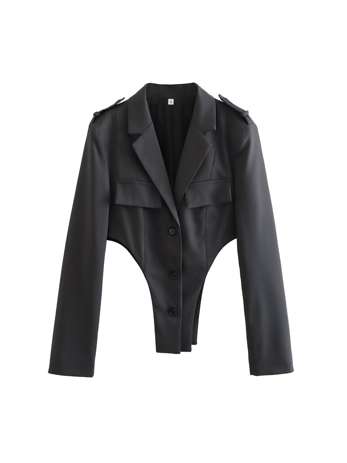 Black Blazer Cutout Bodysuit & High Waist Pants Coord Set