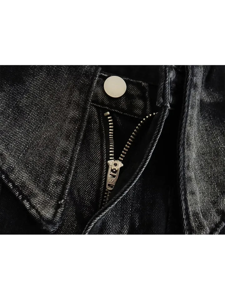 Carbon Black Fold Waist Denim Jeans