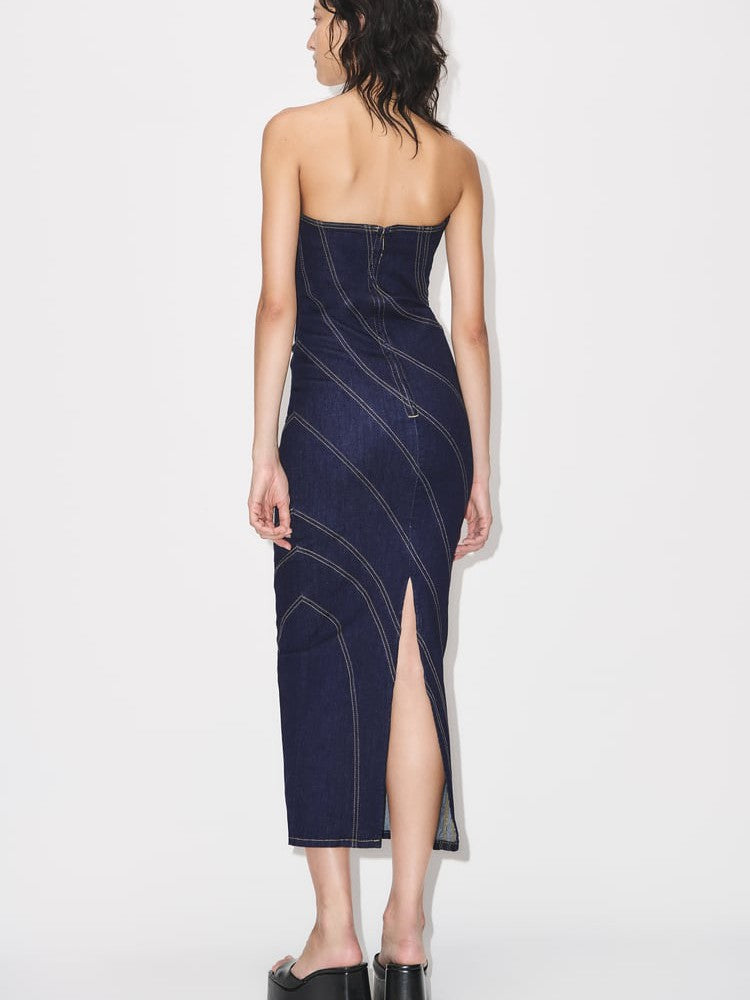Denim Tube Side Stitching Dress
