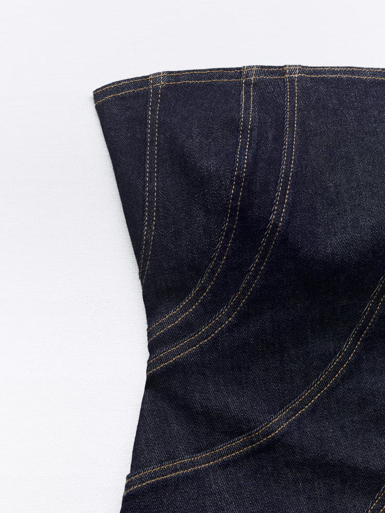 Denim Tube Side Stitching Dress