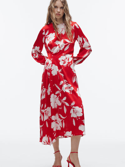 Red Floral Print Long Dress