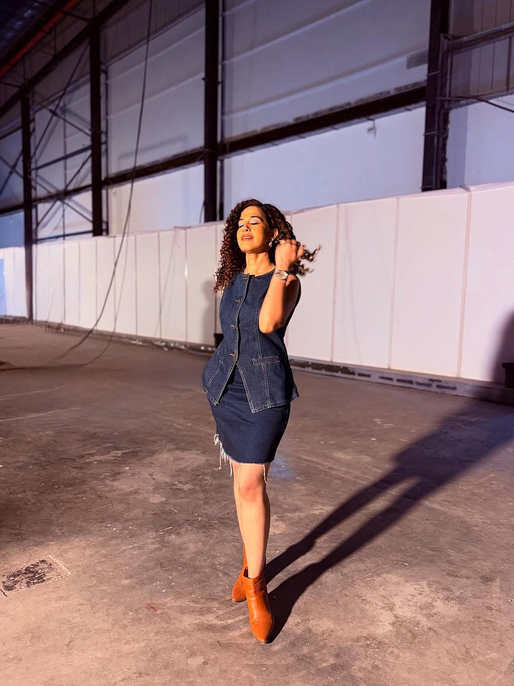 Denim Long Vest & Shorts Coord Set