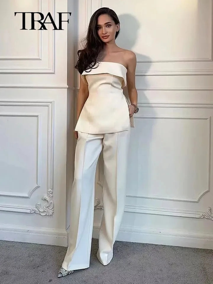 Off Shoulder Tube Top & Wide Leg Pant Coord Set