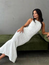 Black & White Jacquard Print Backless Maxi Dress