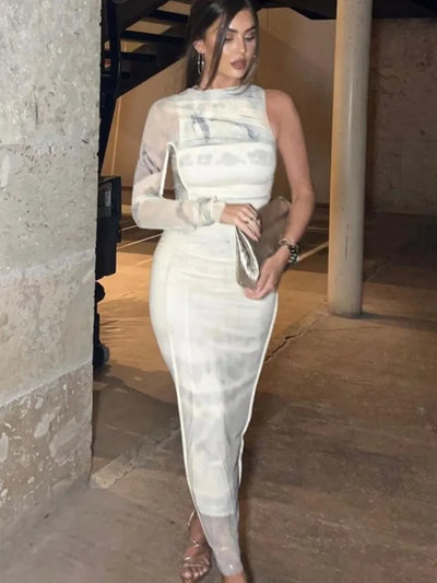 One Shoulder Ruched Mesh Tulle Dress