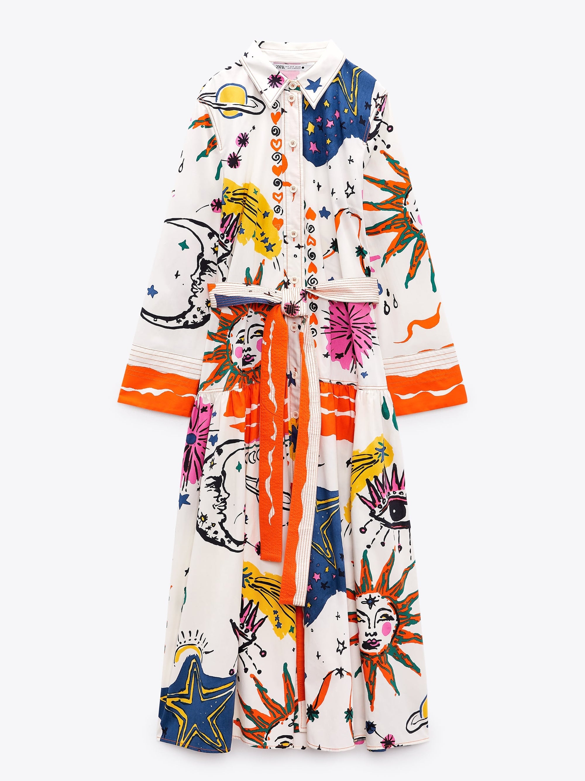 Abstract Print Dress with Belt