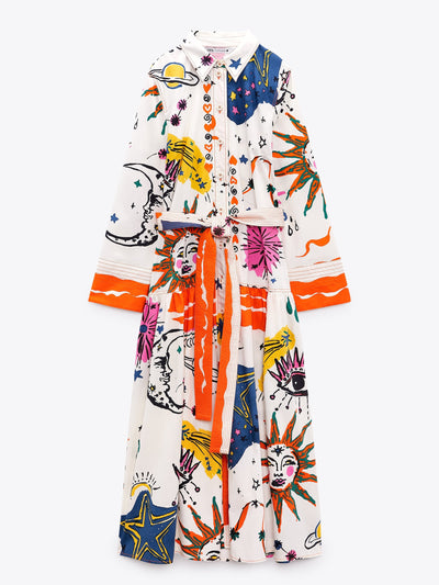 Abstract Print Dress with Belt