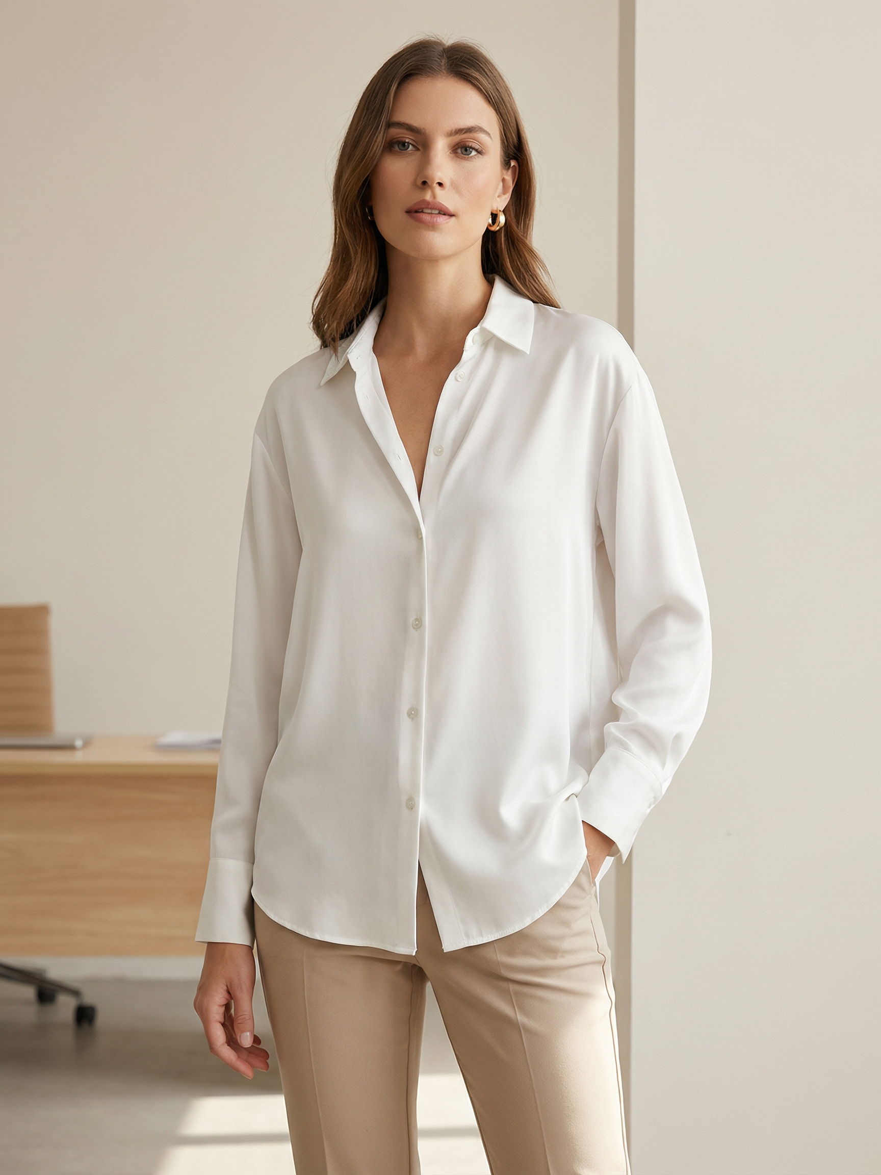 Essential Satin-Feel Button-Down Shirt