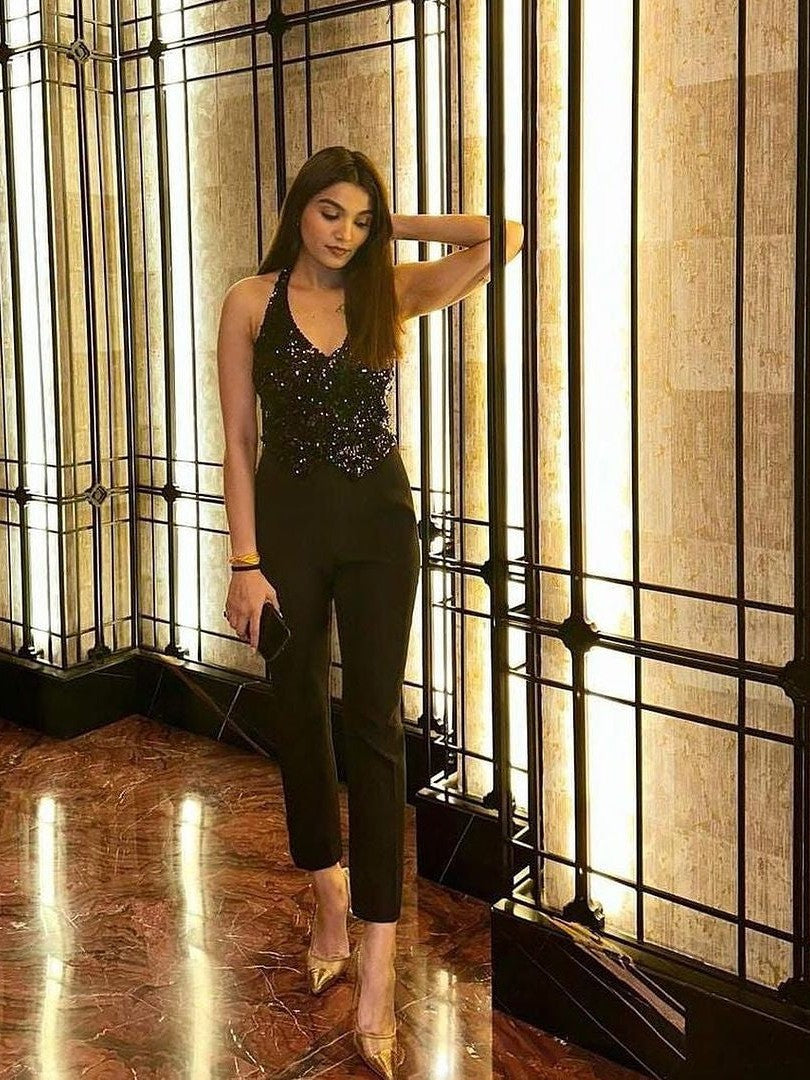 Halter Neck Sequins Jumpsuit