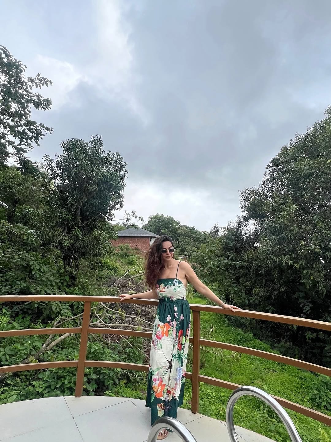 Spaghetti Strap Tropical Print Green Sundress