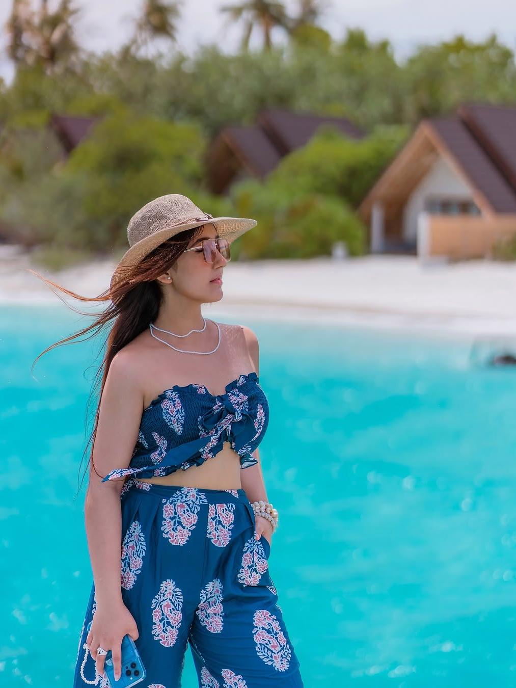 Bandeau Top Two Piece Bow Tank Top Printed Wide Leg Pants Coord Set