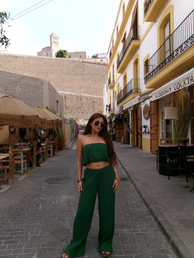 Pleated Tube Top & Wide Leg Pant Coord Set