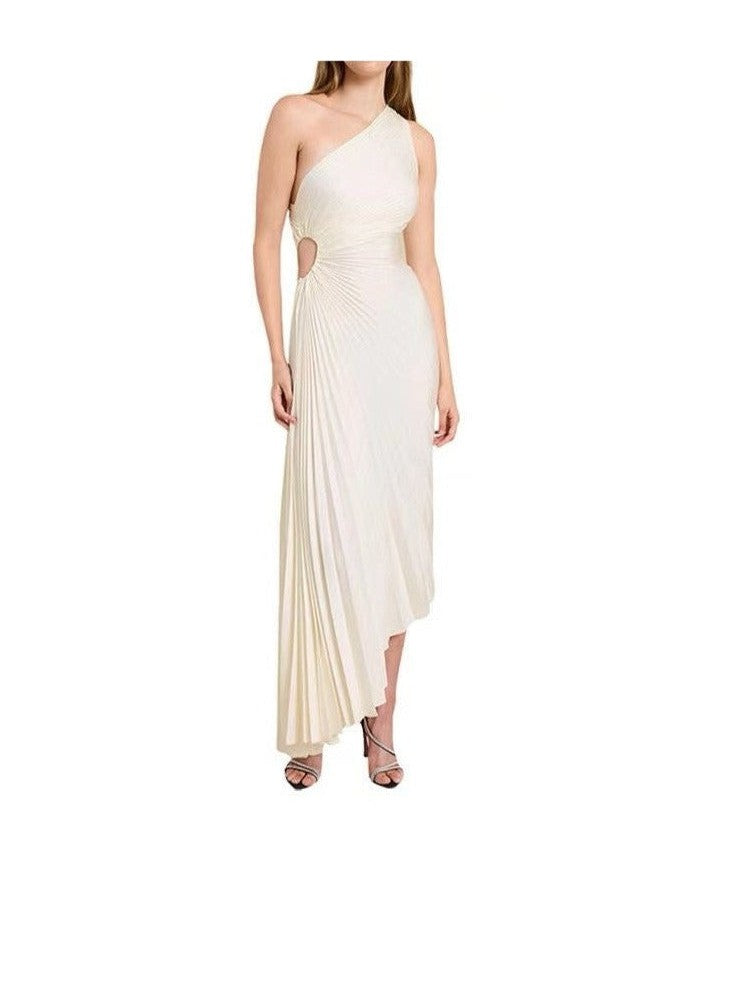 One Shoulder Pleated Asymmetric Cutout Dress