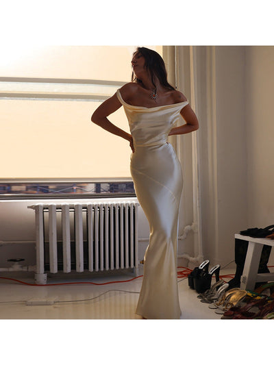 Cowl Neck Backless Fishtail Gown Dress