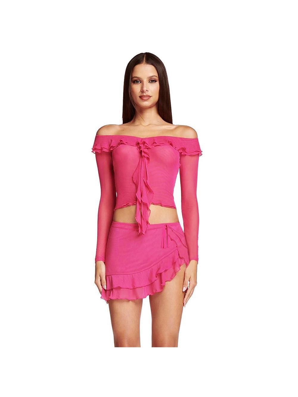 Ruffles Off-Shoulder Top & Skirt Coord Set