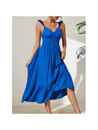 Blue Sling Waist Midi Dress