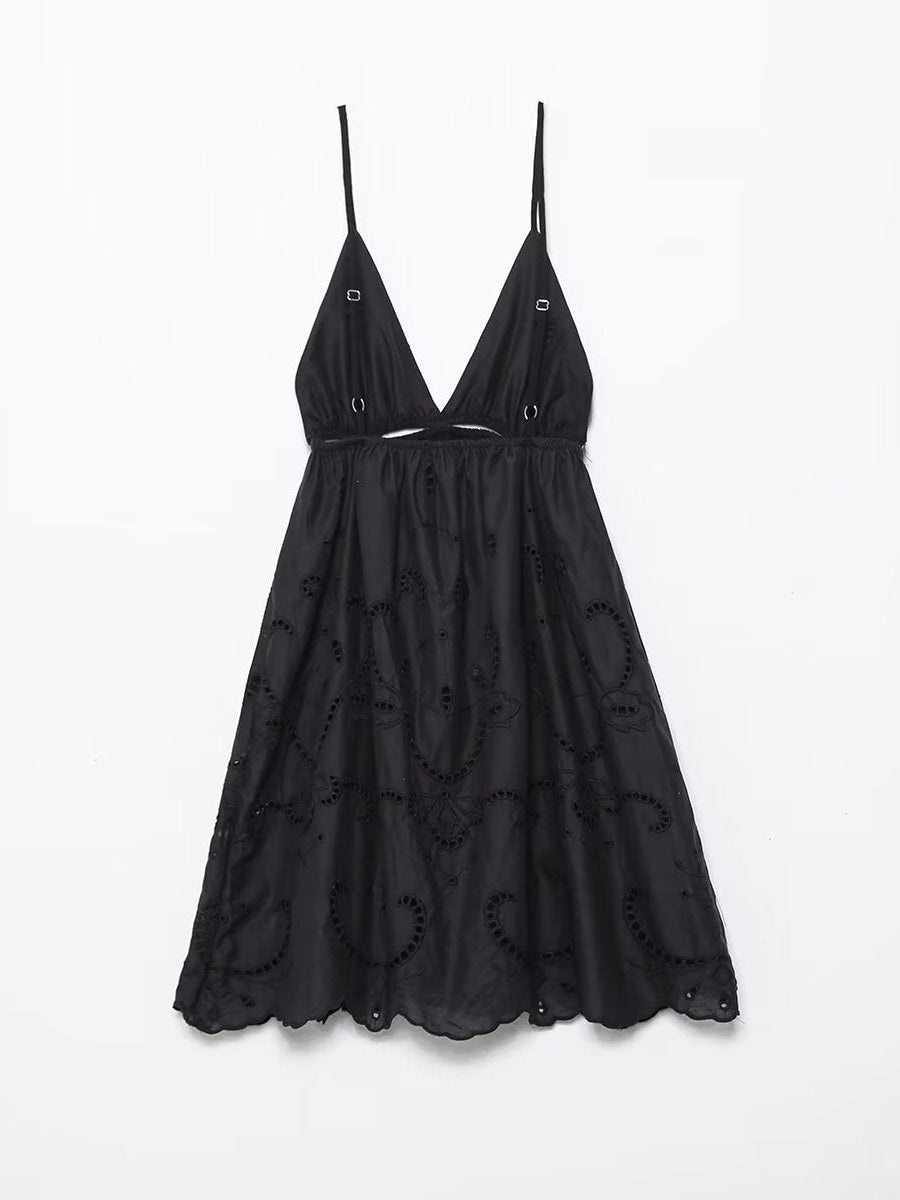 Black Hollow Out Short Cami Dress