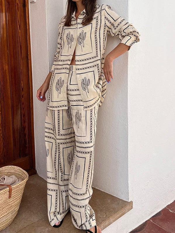 Linen Abstract Print Full Sleeves Shirt & Pants Coord Set