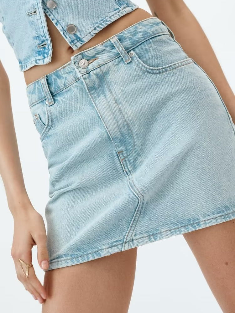 Denim Vest Waist Coat Jacket & Skirt Coord Set