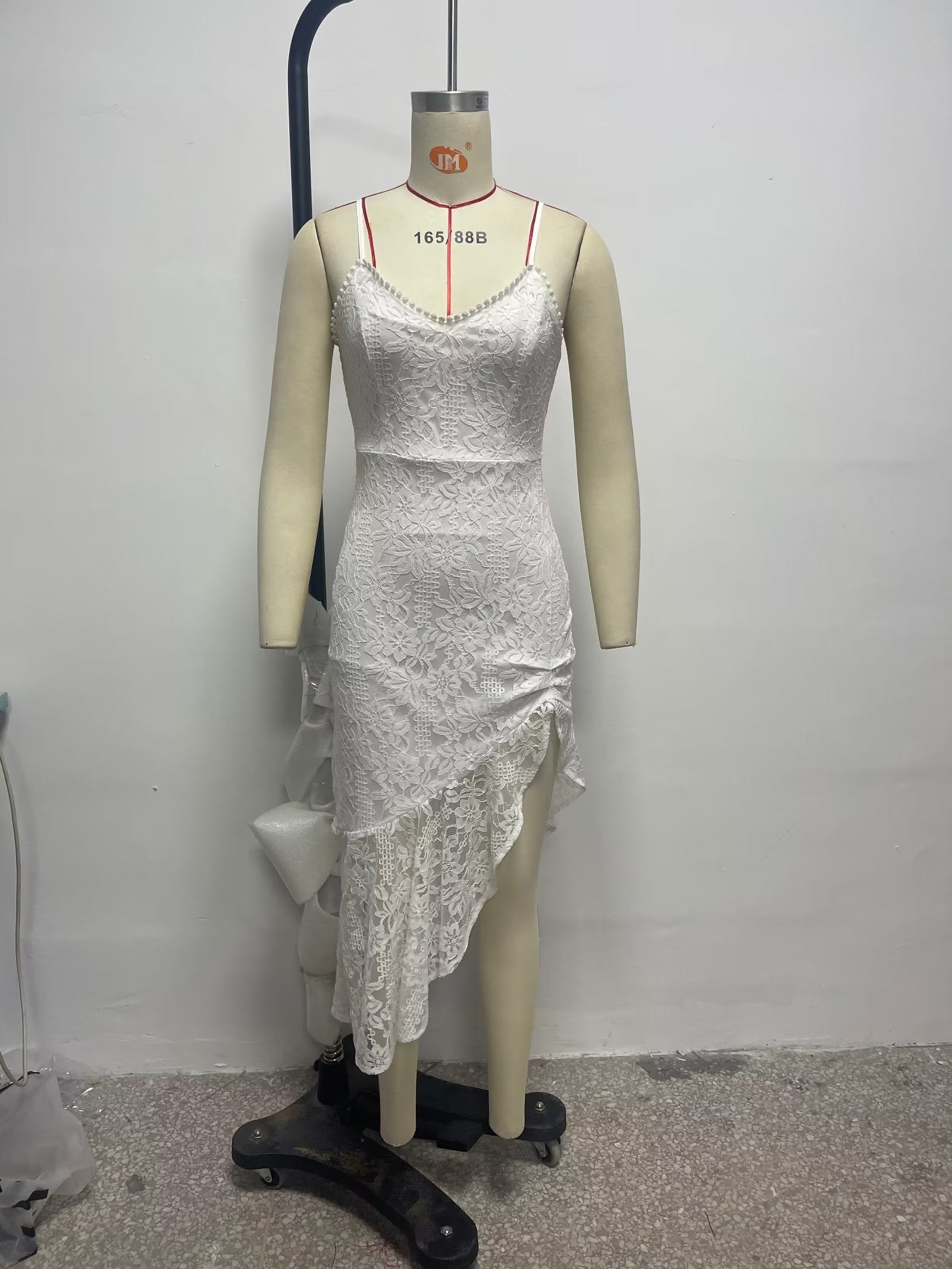 Spaghetti Strap Lace Backless Asymmetric Dress