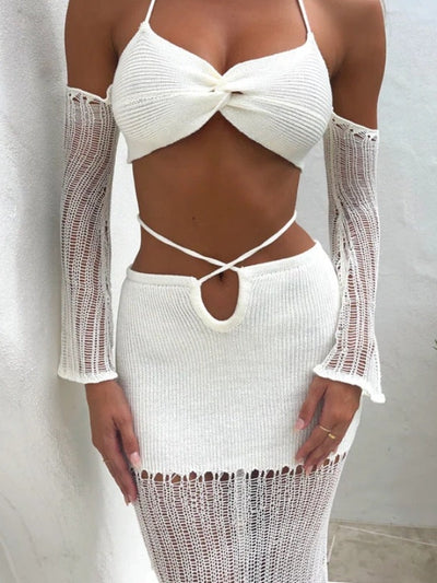 Knitted Halterneck Top & Mesh Skirt Coord Set