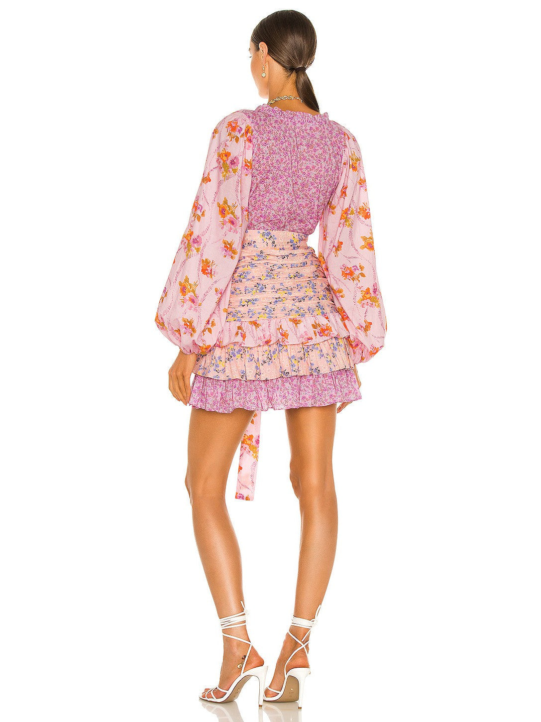 Pink Floral Printed High Waist Dress