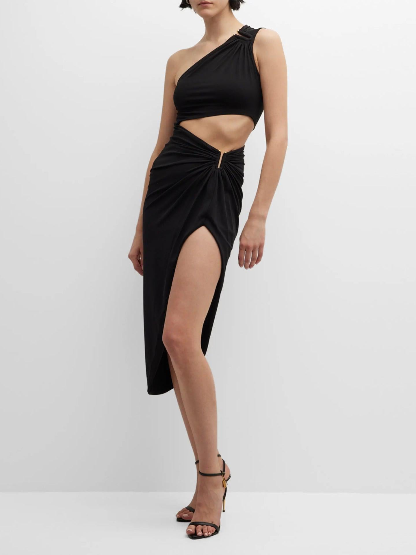 Kylie Asymmetric One Shoulder Slit Dress