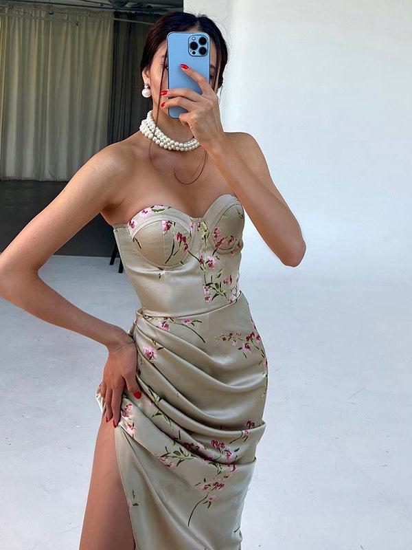 Tube Top High Slit Floral Print Dress