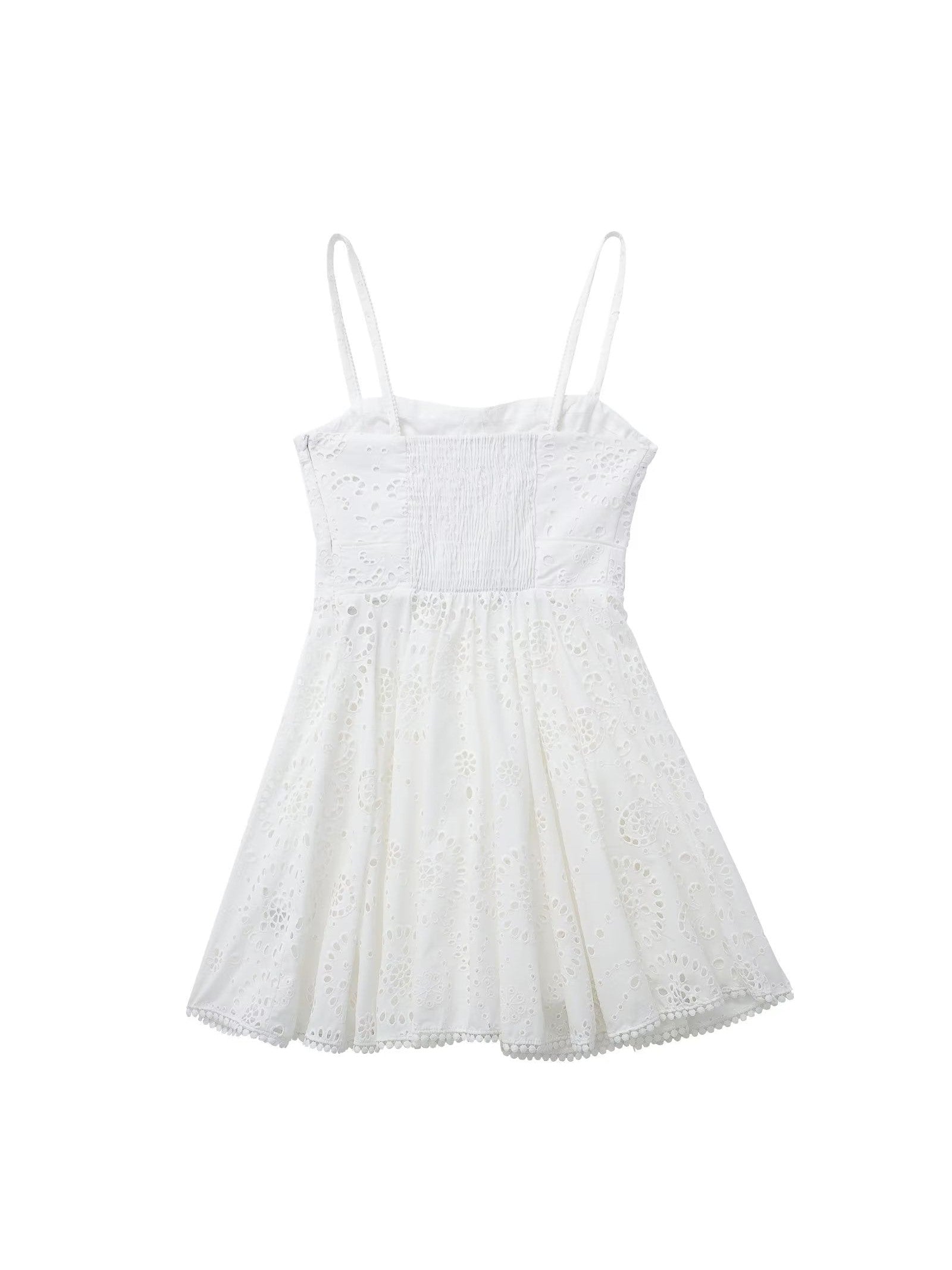 White Crochet High Waist A Line Dress