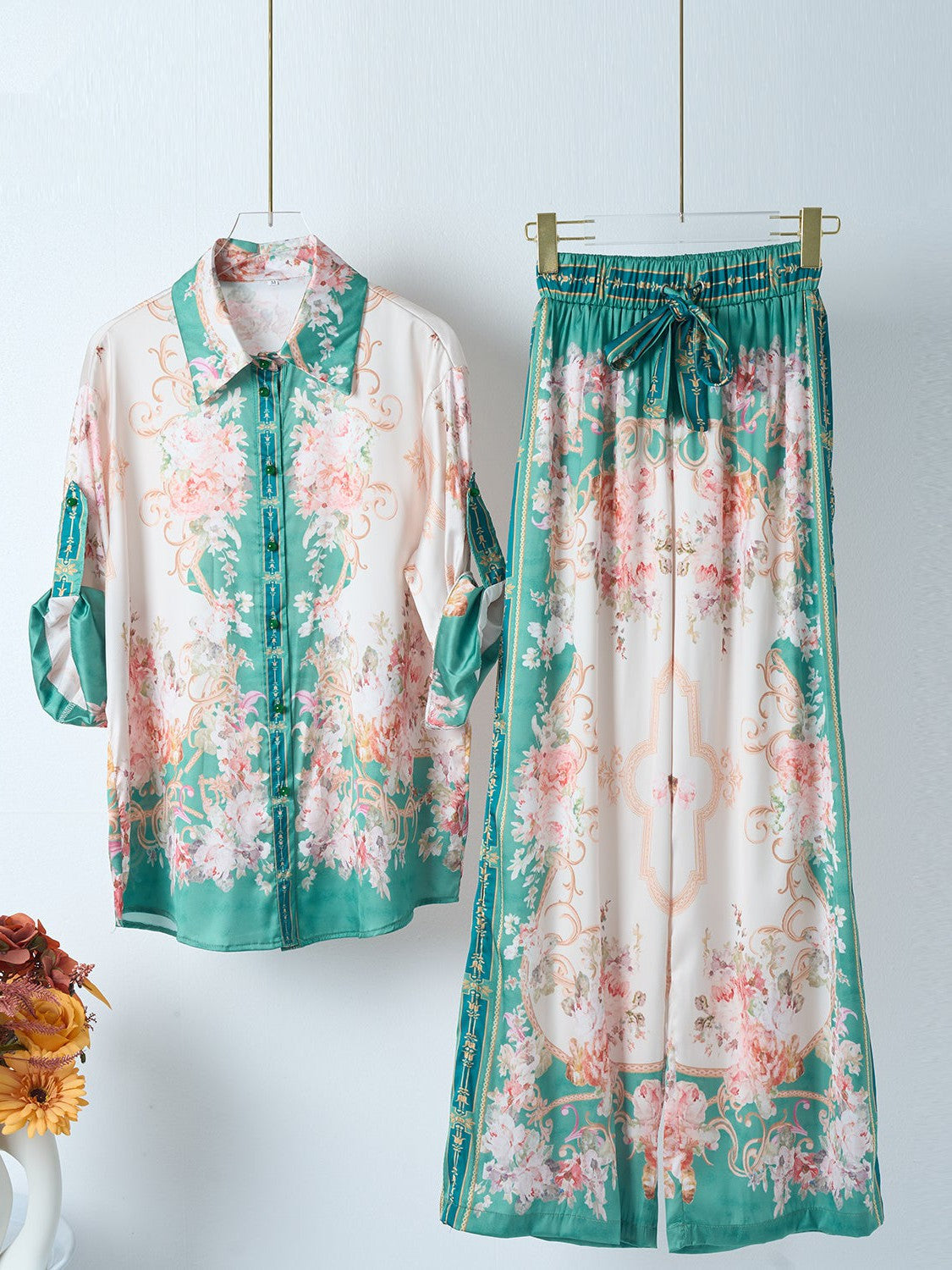 Vintage Print Shirt And Pant Coord Set