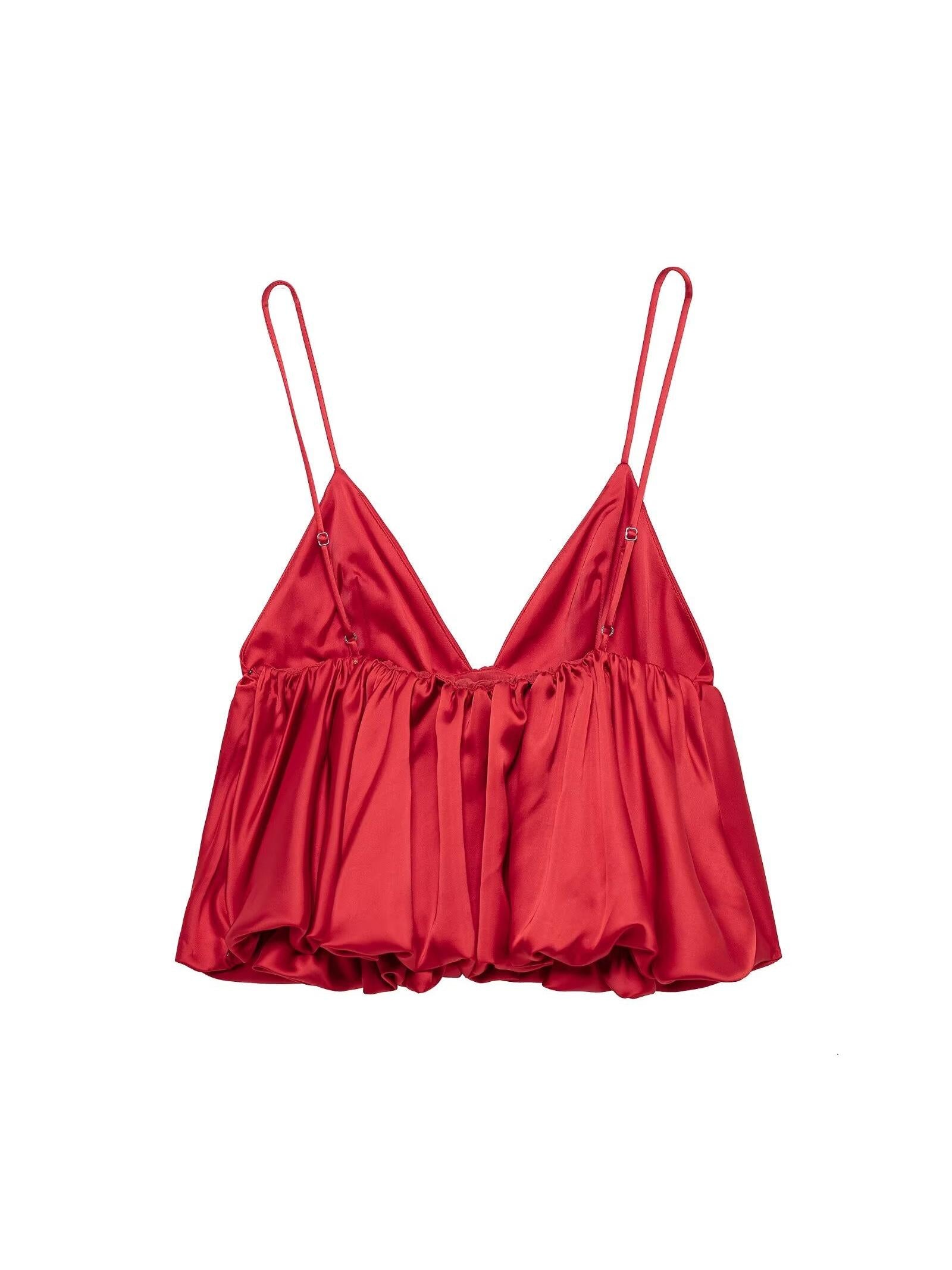 Ruffle Spaghetti Strap V Neck Cami Top