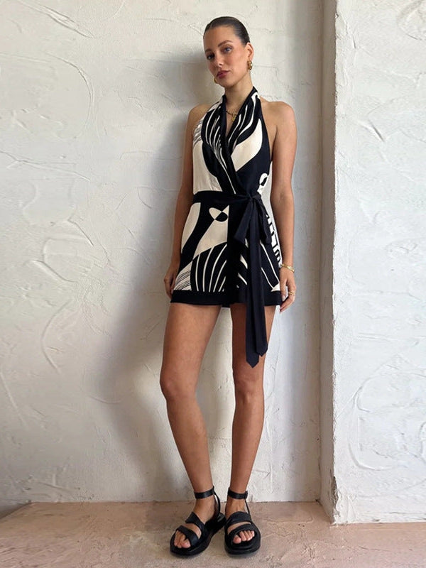 Nordic Halterneck Printed Short Wrap Dress