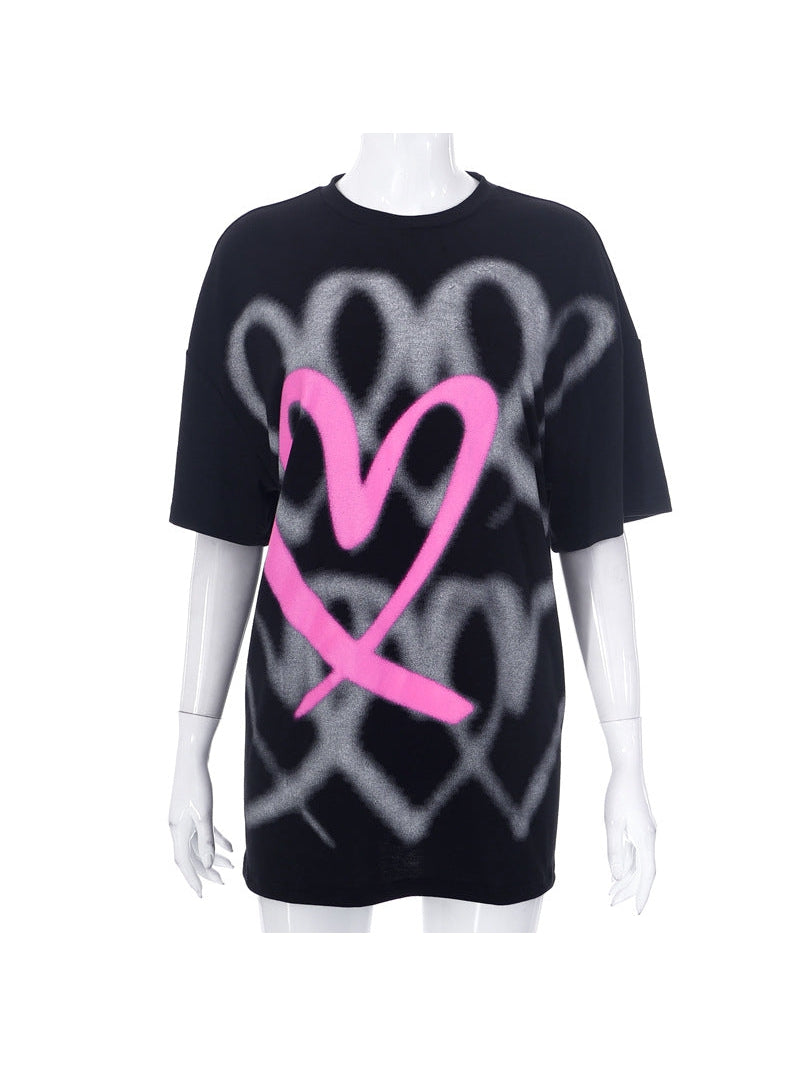 Short Sleeve Printing Long Loose T Shirt