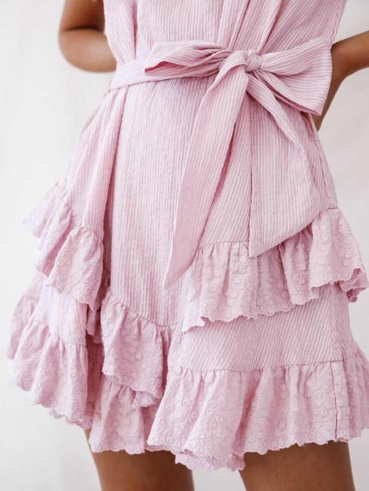 Spaghetti Strap Ruffle A Line Skater Dress