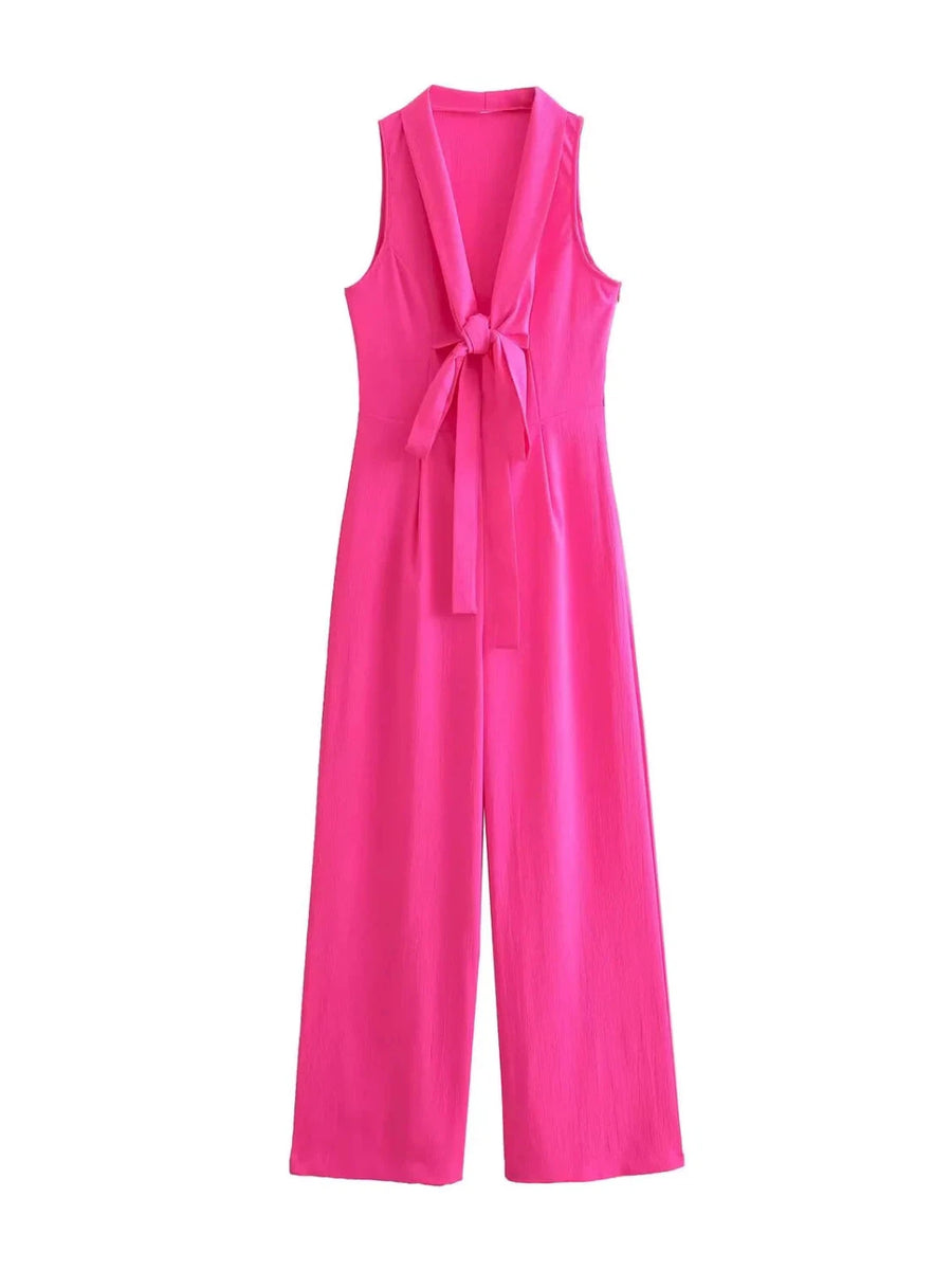 Pink Sleeveless Knotted Jumpsuit