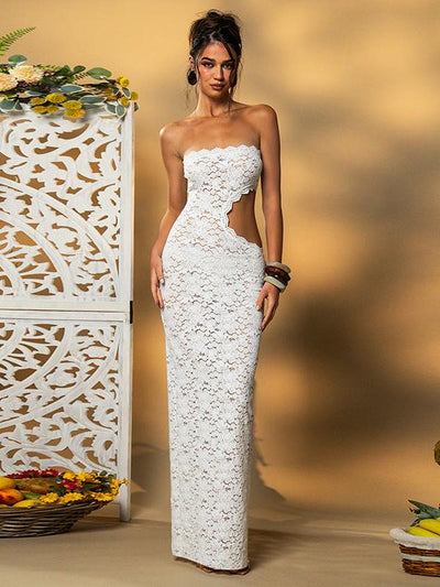 Backless Tube Lace Hollow Out Cutout out Slim Fit Dress