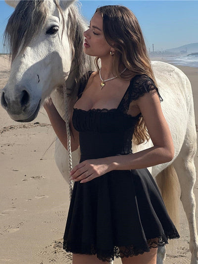 Lace Splicing Sling off Neck Slim Fit Evening Dress Dress