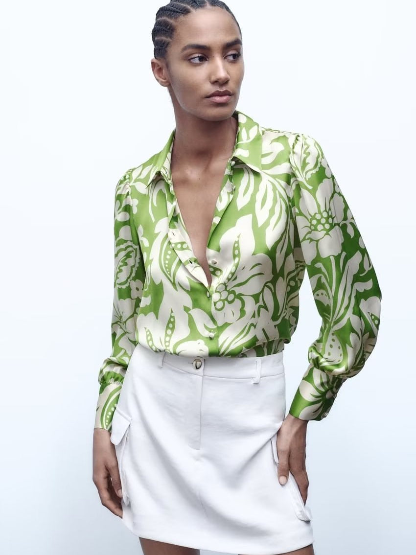 Retro Loose Top Printed Drape Shirt