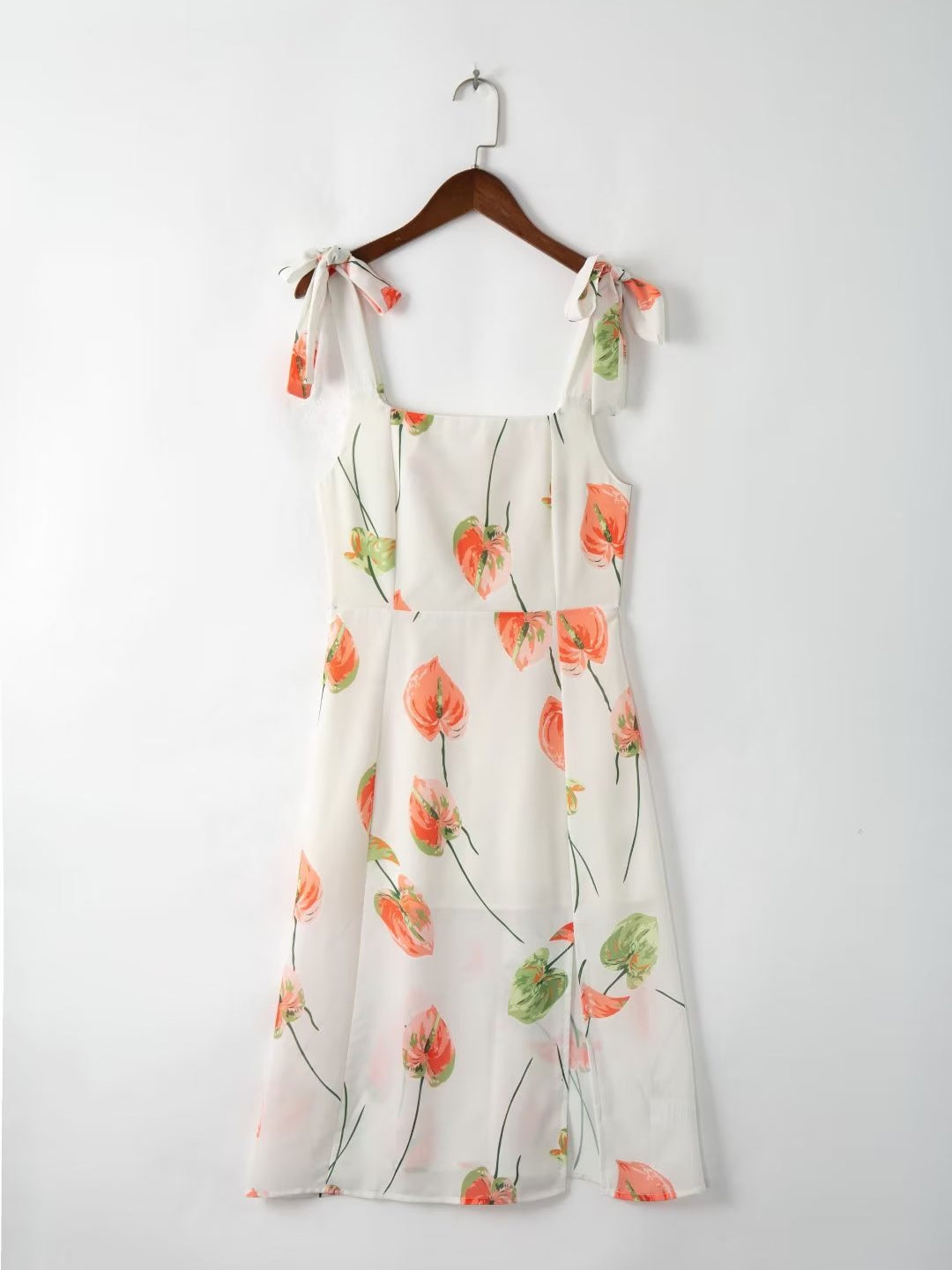 Pastoral Print High Slit Strap Dress